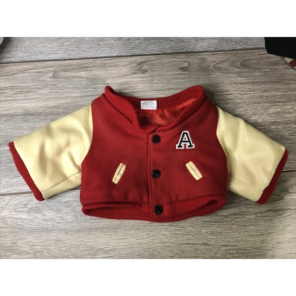 Miniature Red Wool Varsity Letterman Jacket for Pet or Doll Cream Sleeves Size S